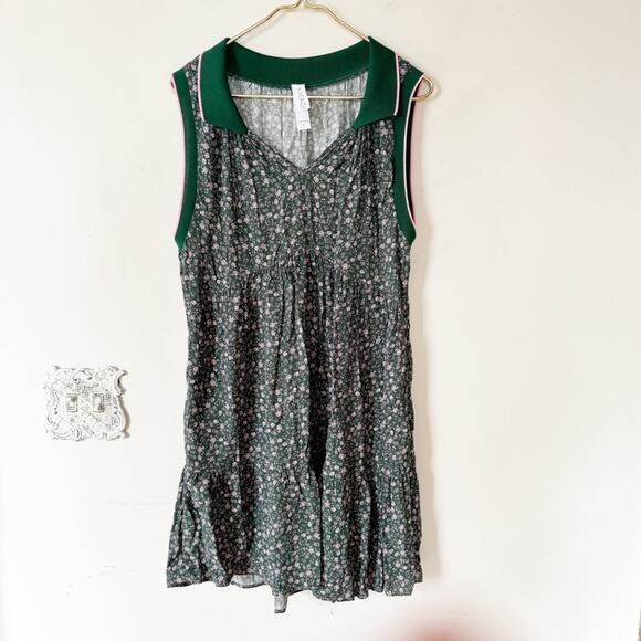 Amadi Green And Pink Floral Tiered Polo Summer Dress Pockets L - Picture 3 of 10